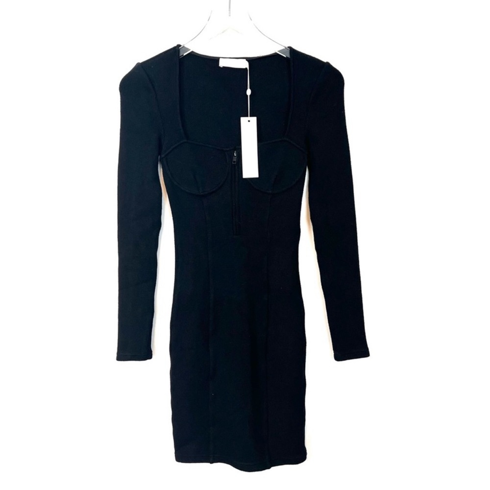 Jonathan Simkhai NWT black ribbed long sleeves mini dress XS
